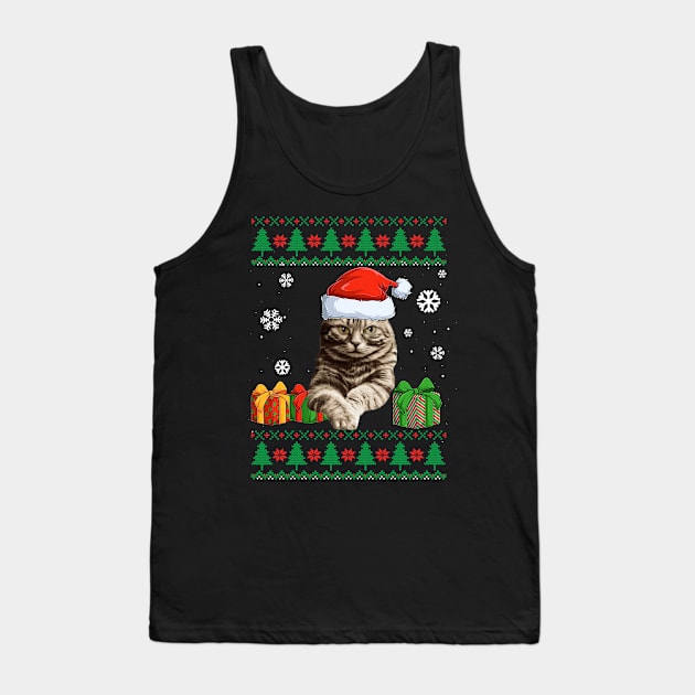 Funny Cat Cute Cat Santa hat Ugly Christmas Sweater Tank Top by TeeBlade